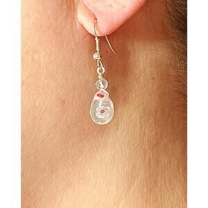 Red White Millefiori Earrings Flowers Pear Resin Drop Hook Sterling Silver Boho